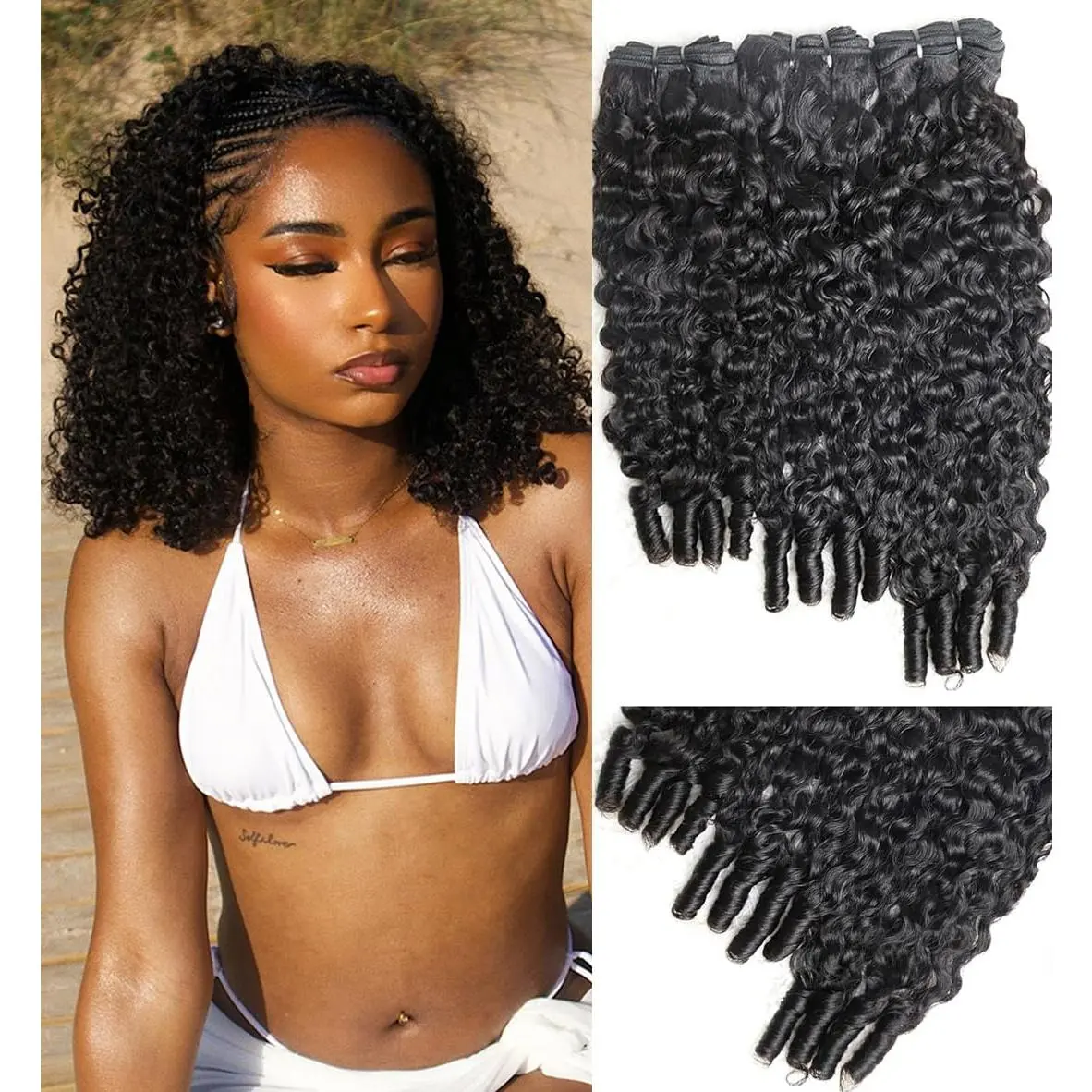 Human Hair Burmese Curly  12 14 16 Inch  Virgin Remy Water Curly 3  Human Hair with Spiral Ends Double Weft Quick Weave for Women  Color