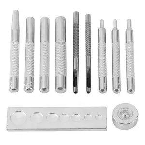 11pcs Punch Snap Kit Leather Craft Snap Fastener Setter Rivet Setting Round Hole Punch Die Tools for Punch Hole and Install Rivet Button (Rivet Setter with Base)