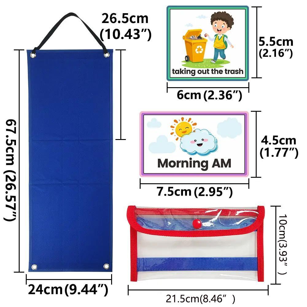 Visual Schedule Chart for Kids Daily Routine Card, 1 Set Affairs Pattern English Card with Display & Bag, Parent-child Interactive Game Props, Learning Materials