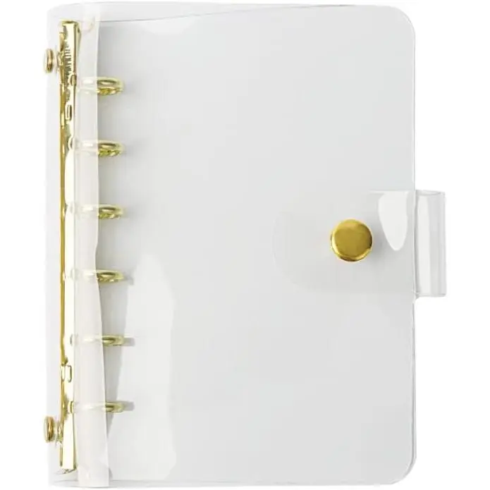 A7 Soft PVC Binder Cover Clear  Refillable Budget Binder 6-Holes Loose Leaf Notebook Binders Round Ring Personal Planner Pages Protectors with Snap Button Closure File Folder