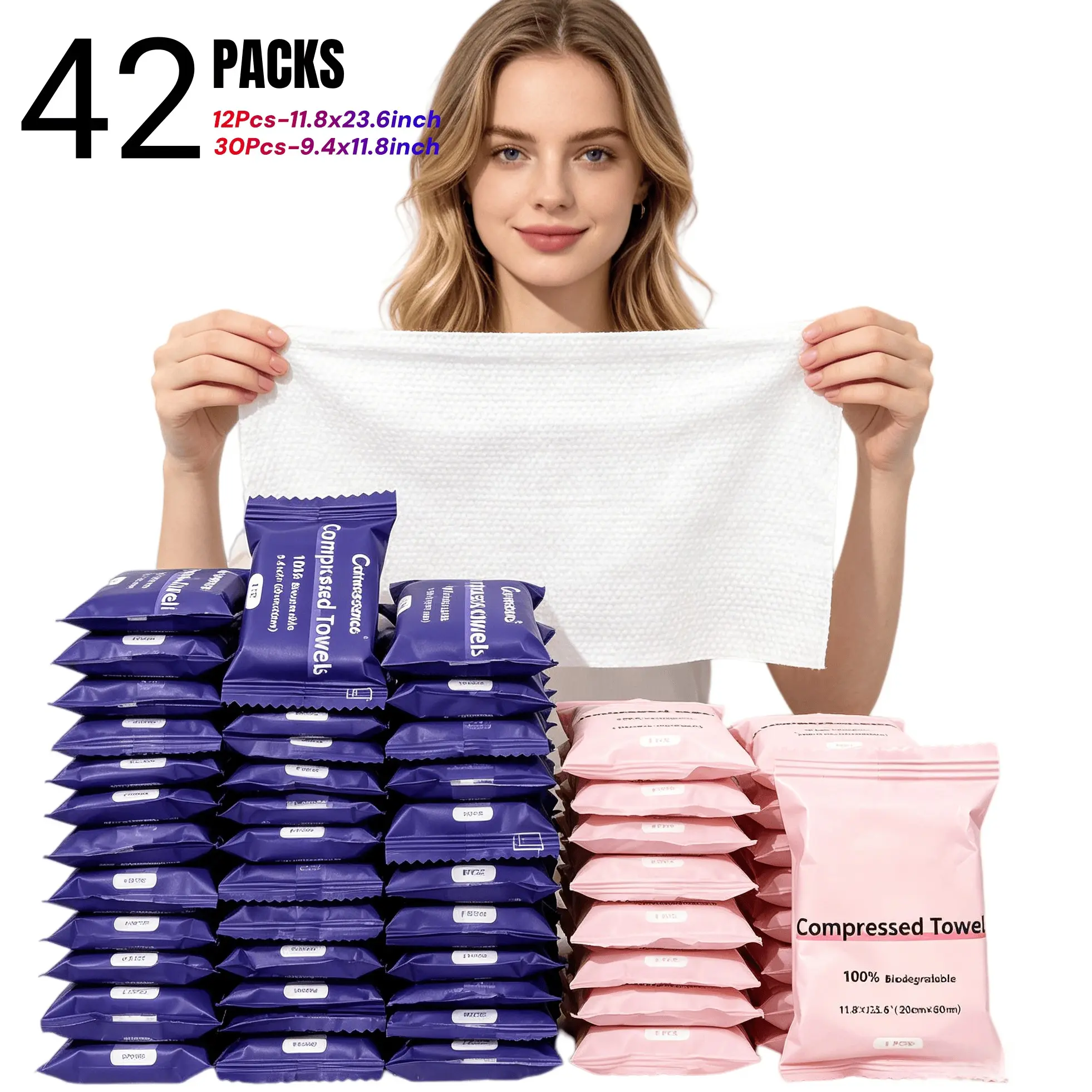 Extra Thick Compressed Towels, 12 Packs Extra Large, 30 Packs Large Disposable Face Towels, Ultra Soft, Biodegradable, Travel Friendly