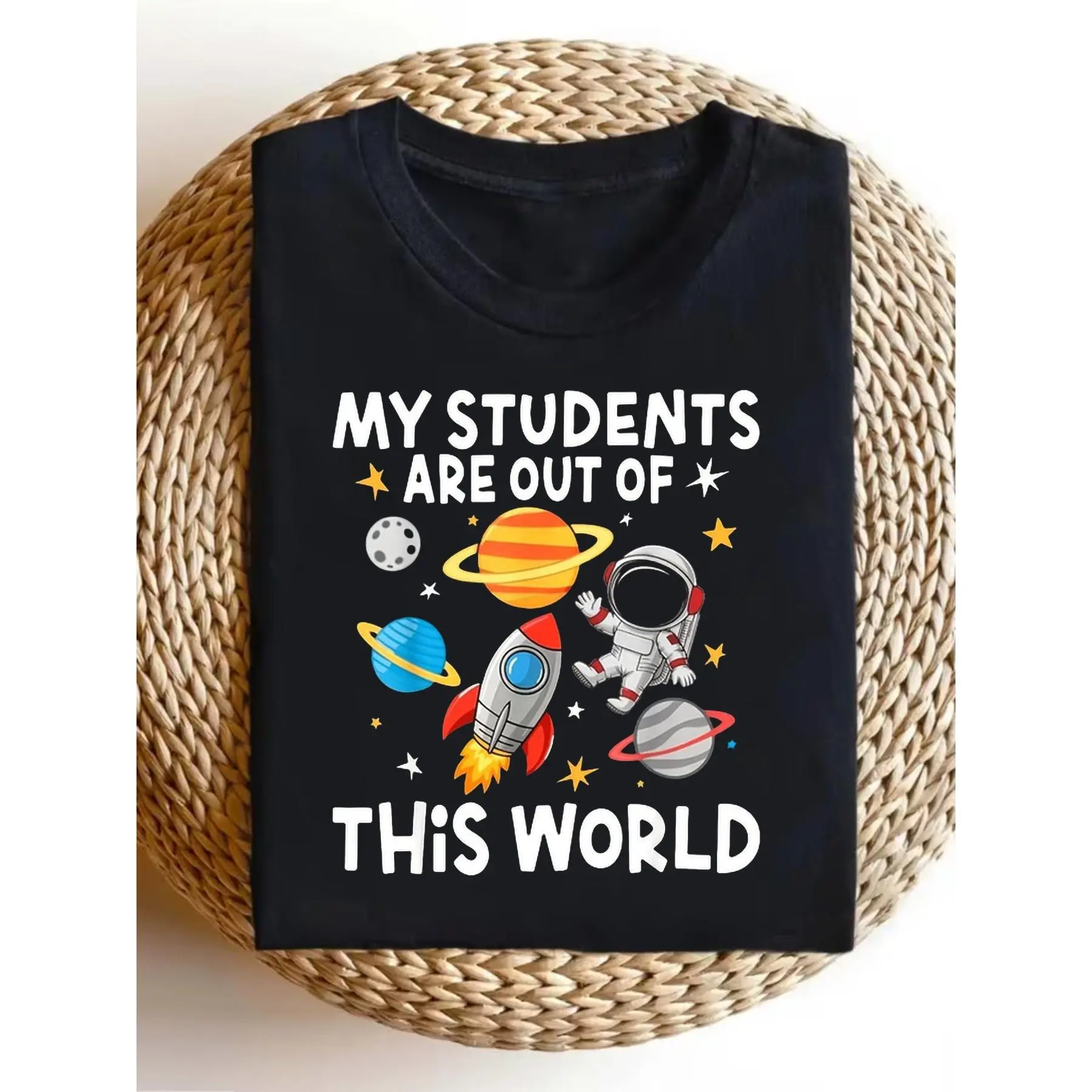 Women'S Funny Vintage Graphic T-Shirt Funny Space Teacher T-Shirt My Are Out of This World Astronaut And Planets Print Soft Breathable Round Neck Short Sleeve Tee for Educators Events And Science Fairs Allseason Extra