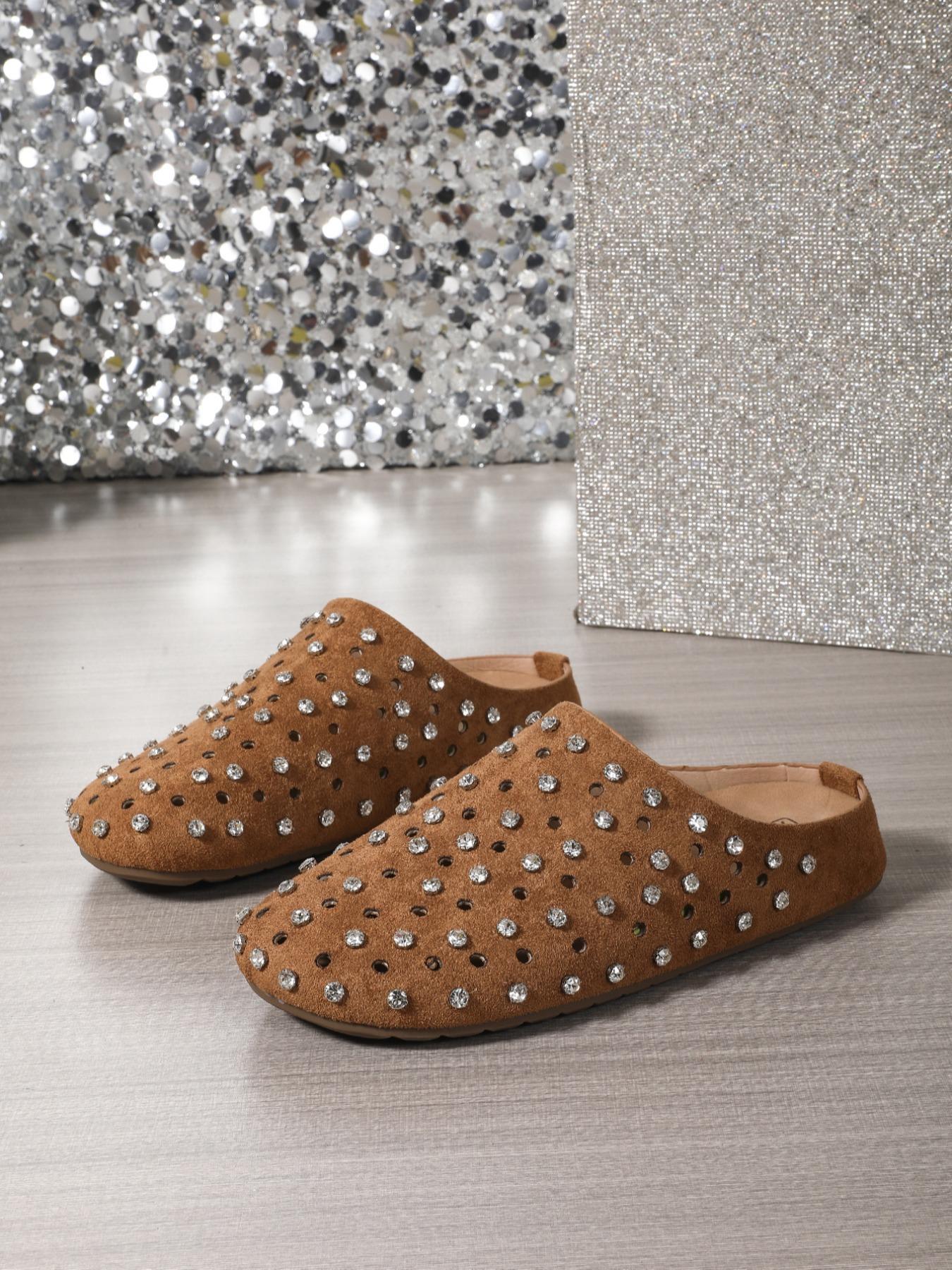 Fashionable Studded Decor Mule Sandals, Slip On Mules, Casual Comfortable Flat Sandals for Beach, Summer Trendy Barefoot Shoes for Women & Girls, Footwear