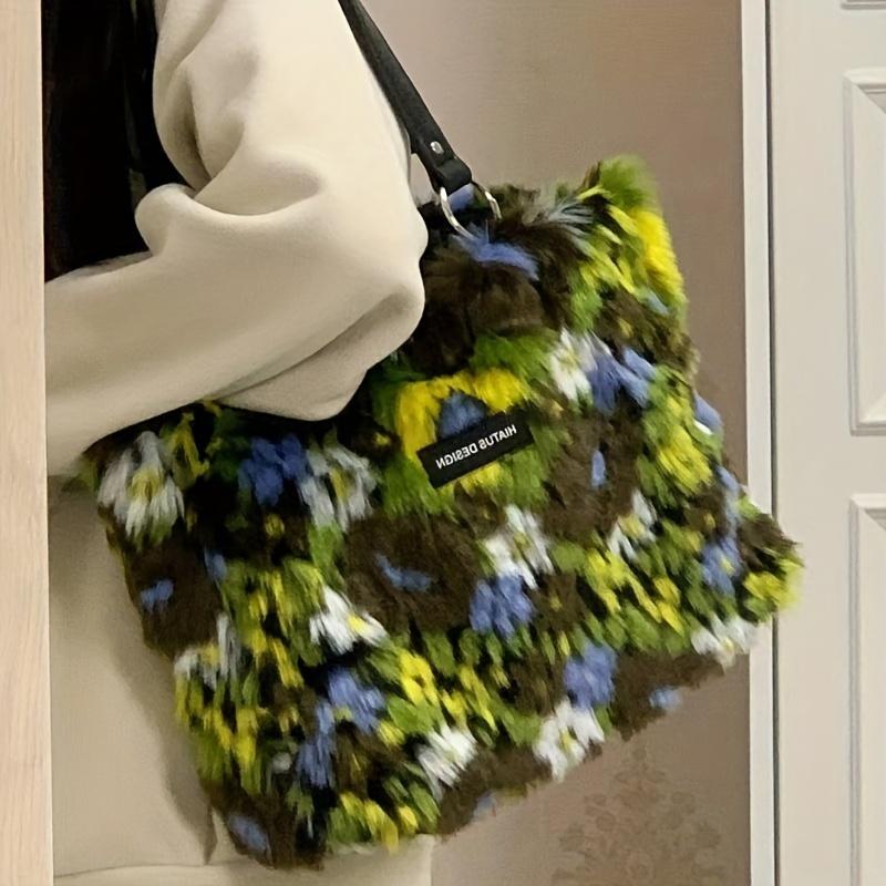 's New Vintage Elegant Minimalist Large Capacity Tote Bag, Fashionable And Versatile Shoulder Bag, Comfortable Fuzzy Fabric, Perfect Gift for Holiday, Holiday, Easter, And Holiday, Best for Holiday, Perfect for Holiday