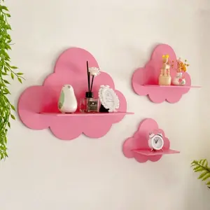 Bohemian Wave & Cloud Shaped Wall Mount Shelf, Wooden Wall Storage Rack. Featured with simple wave and cloud design, ideal for girls' room. This floating shelf is perfect for placing books and various modern decorations.