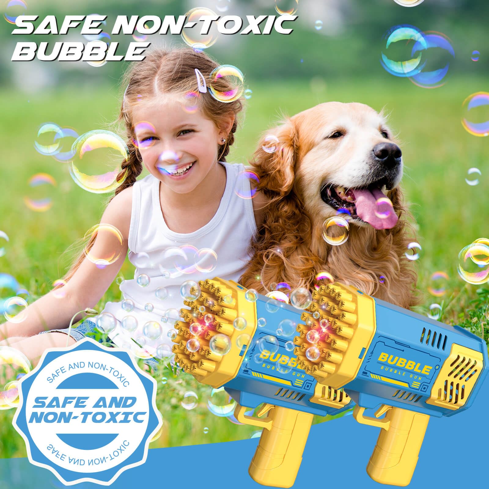 Bubble Gun Toy 2 Pack, Bubble Blaster for Kids Boys Girls, Summer Outdoor Toy, Ideal for Birthday Wedding Event Gifts, Suitable for Outdoor Play