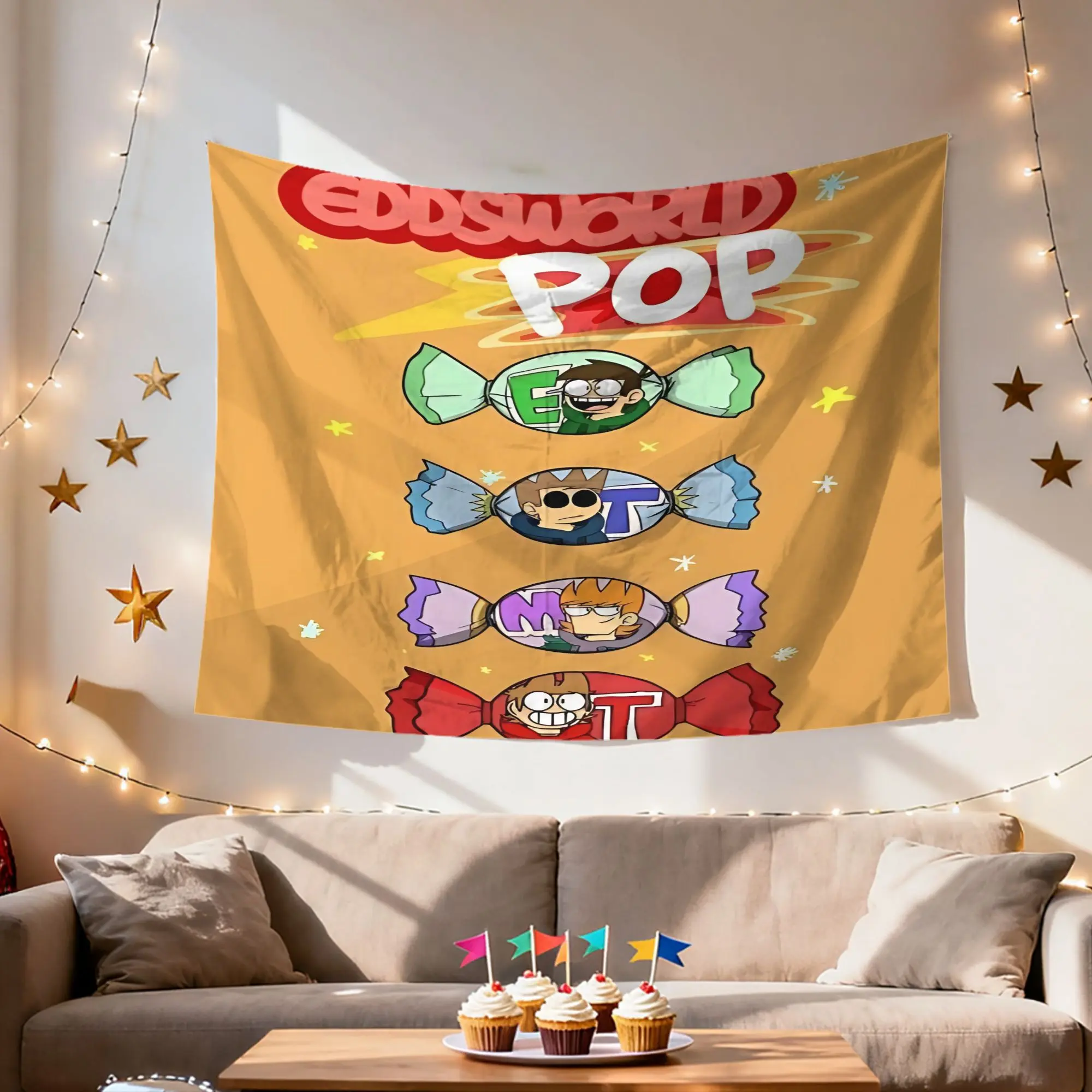 Eddsworld Tapestry Wall Hanging - Large Horizontal Suitable for for Decor, Iconic Eddsworld Characters, Easy Install No Tools/Power, Polyester Fabric Poster for Living Room, Bedroom, Office & Parties