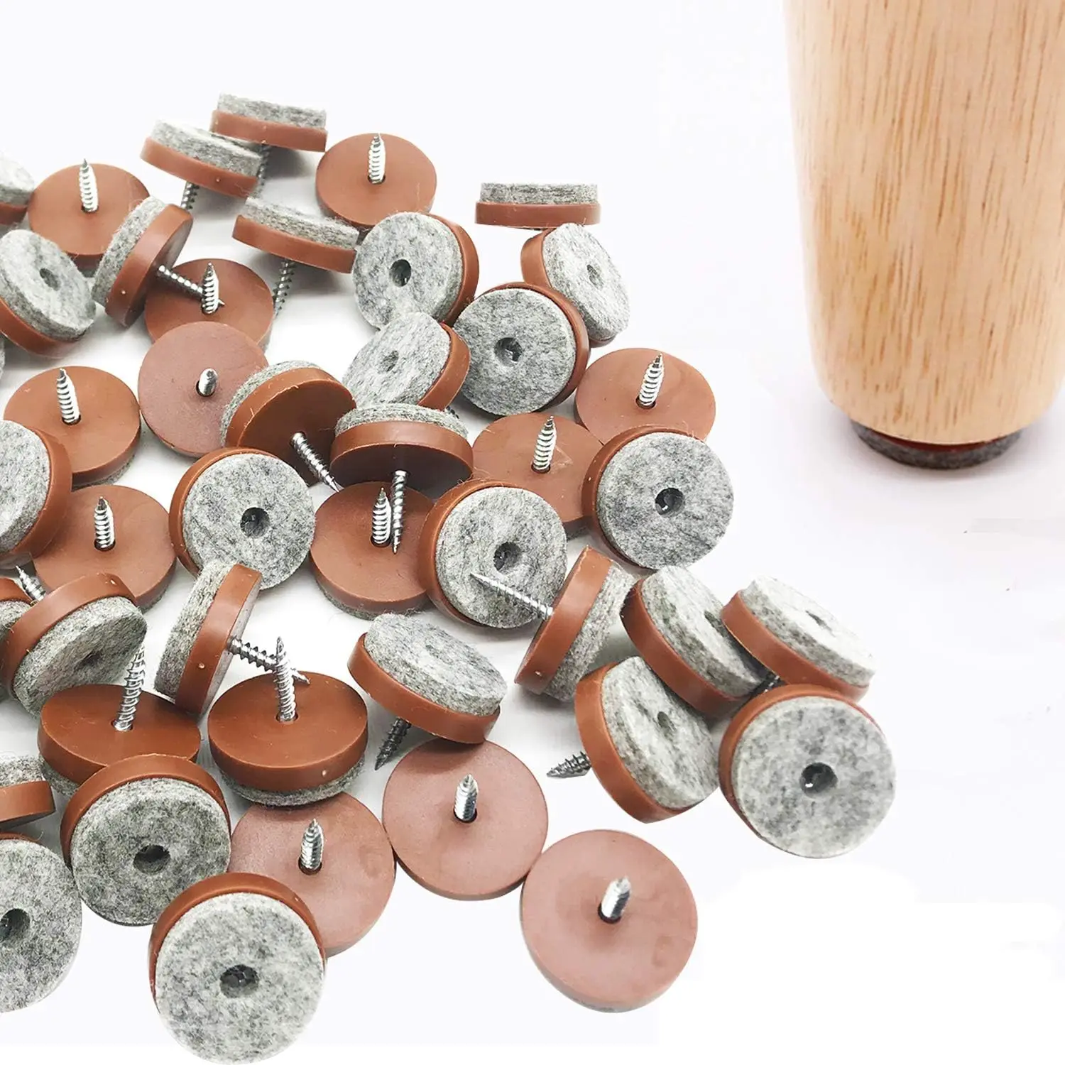 Screw-in Felt Pads - 60 count 13/16 Inch Brown Furniture Chair Table Glides Pad Floor Protectors for Wooden  Feets