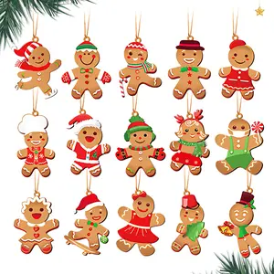 15/30/45 Piece Gingerbread Man Christmas Tree Decorations, Wooden Kitchen & Baking Ornaments, Festive Party & Classroom Decoration