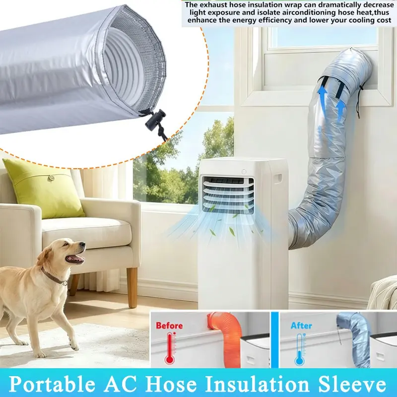 Portable Air Conditioning Hose Insulation Sleeve, Aluminum Foil Heat Barrier, Adjustable Design, Easy Installation, Improves Cooling Efficiency, Durable, Protection