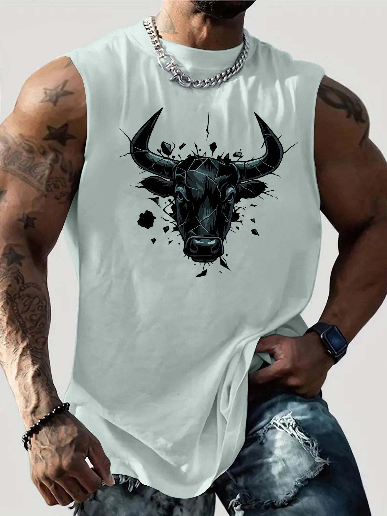 Men's Casual Trendy Round Neck Graphic Print Vest, Stylish Sleeveless Top for Summer, Cool Fashion for Casual Outings