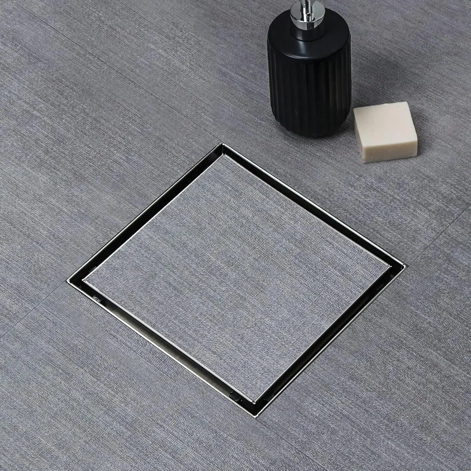 Shower Drain, Invisible 6 inch Square Shower Drain 2-in-1 Tile Insert Cover, 304 Stainless Steel Brushed Shower Floor Drain with Hair Catcher and Threaded Adapter