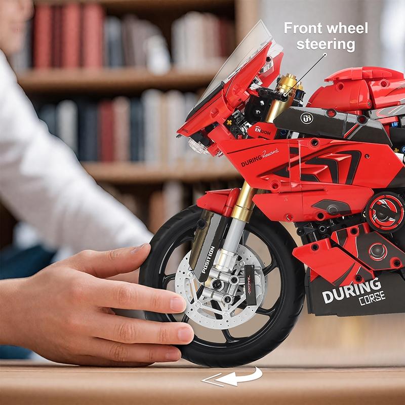 2000+pcs Red V4S Motorcycle Building Kit, DIY Model Kit, 1:5 Scale Large Racing Model Set, Perfect Gift for Motorbike Enthusiasts, Youth & Adults