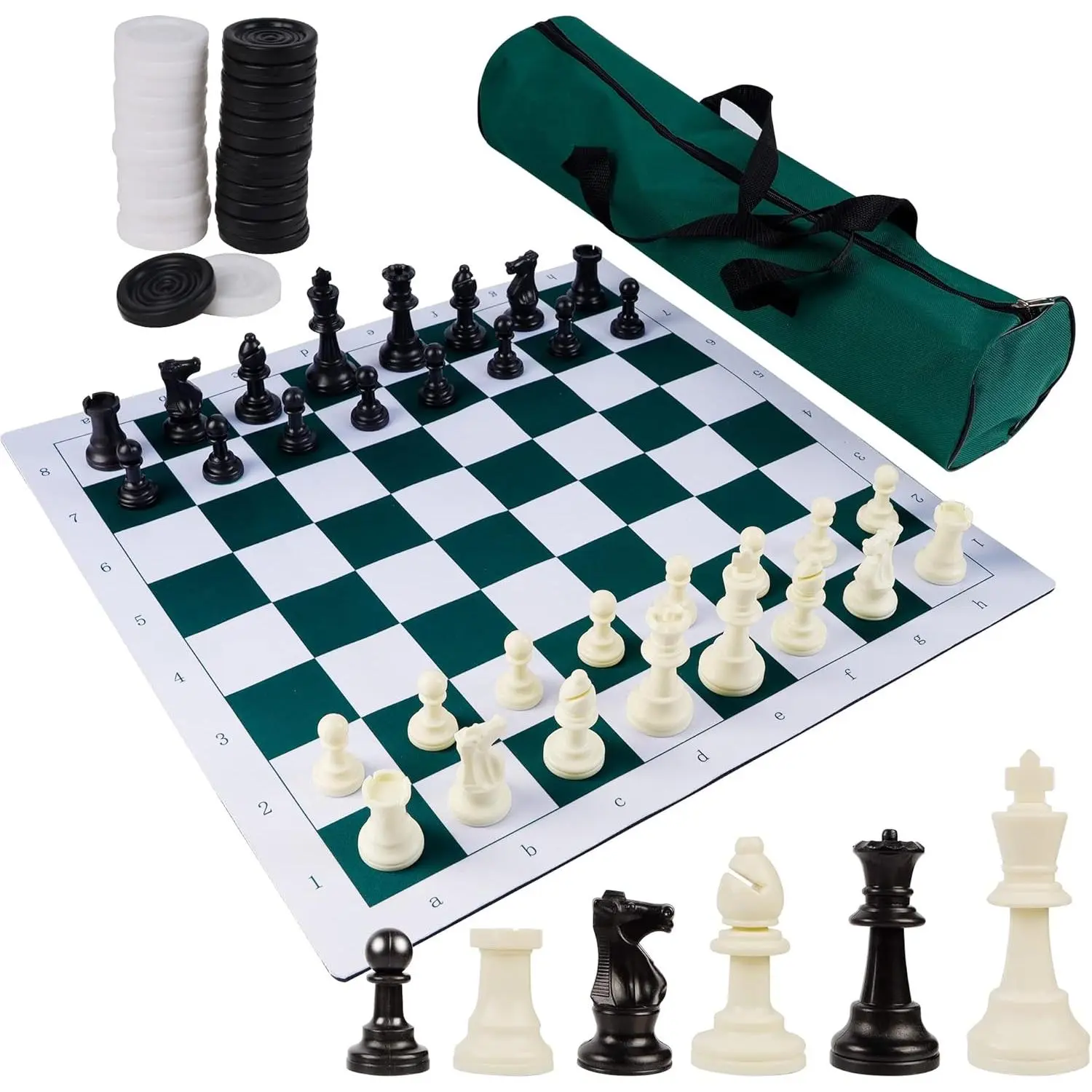 20inch Portable Chess and Checkers Set, 2-in-1 Travel Board Game, Suitable for Children and Adults, Foldable Roll-Up Chess Game Set, Includes 26 Extra Checkers Pieces, Thickened Mouse Pad for Play, Comes with Storage Bag: Toys and Games