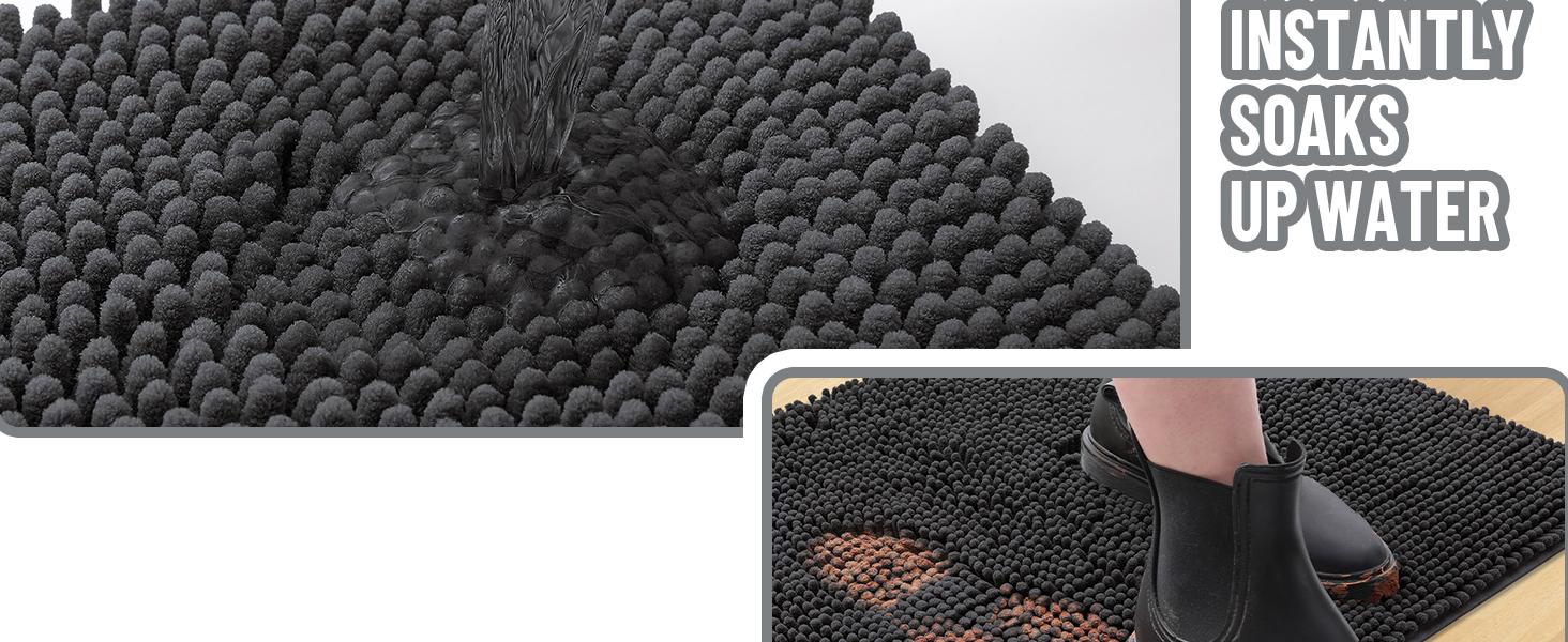 Dog Door Mat for Muddy Paws 48x30, Absorbs Moisture and Dirt, Absorbent Non-Slip Washable Doormat, Quick Dry Chenille Mud Mat for Dogs, Entry Indoor Entryway Carpet for Inside Floor, Dark Grey