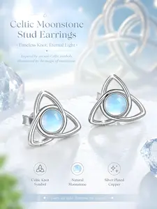 A pair of elegant and sexy 925 silver plated Celtic knot moonstone earrings for women, nickel-free, fashionable, simple, and versatile. Hypoallergenic, suitable for daily wear. Perfect gift for friends' birthdays, festivals, and Valentine's Day