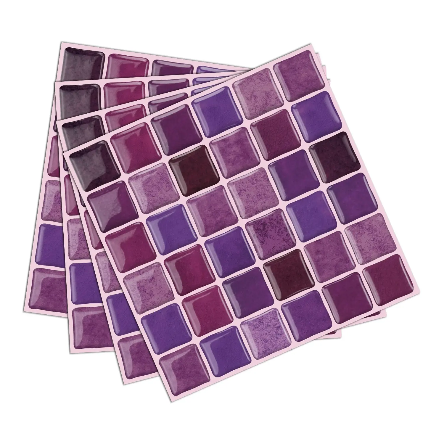 Elegant Grape Purple Thick Self-Adhesive 3D Wall Panel Mosaic Tile Stickers, Peel-and-Stick Wall Decor, Waterproof Wear-Resistant Splashback, Suitable for Kitchen, Bathroom, Living Room, Bedroom, Fireplace, Size: 15.25x15.25cm