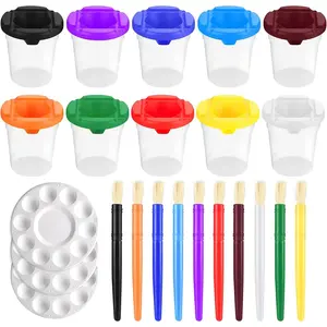 23 Pack Kids No Spill Paint Cups with Lids, Leak Proof Paint Containers Set Includes Toddler Paint Brushes & Palette Tray for Children Art Painting Crafts