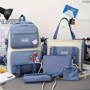 2026 Trendy Korean Style 6 in 1 Large Capacity Backpack Set, Multifunctional Student Bookbag with Matching Pouches and Zippered Compartments, Casual Daypack for College Campus Travel Shopping Daily Errands