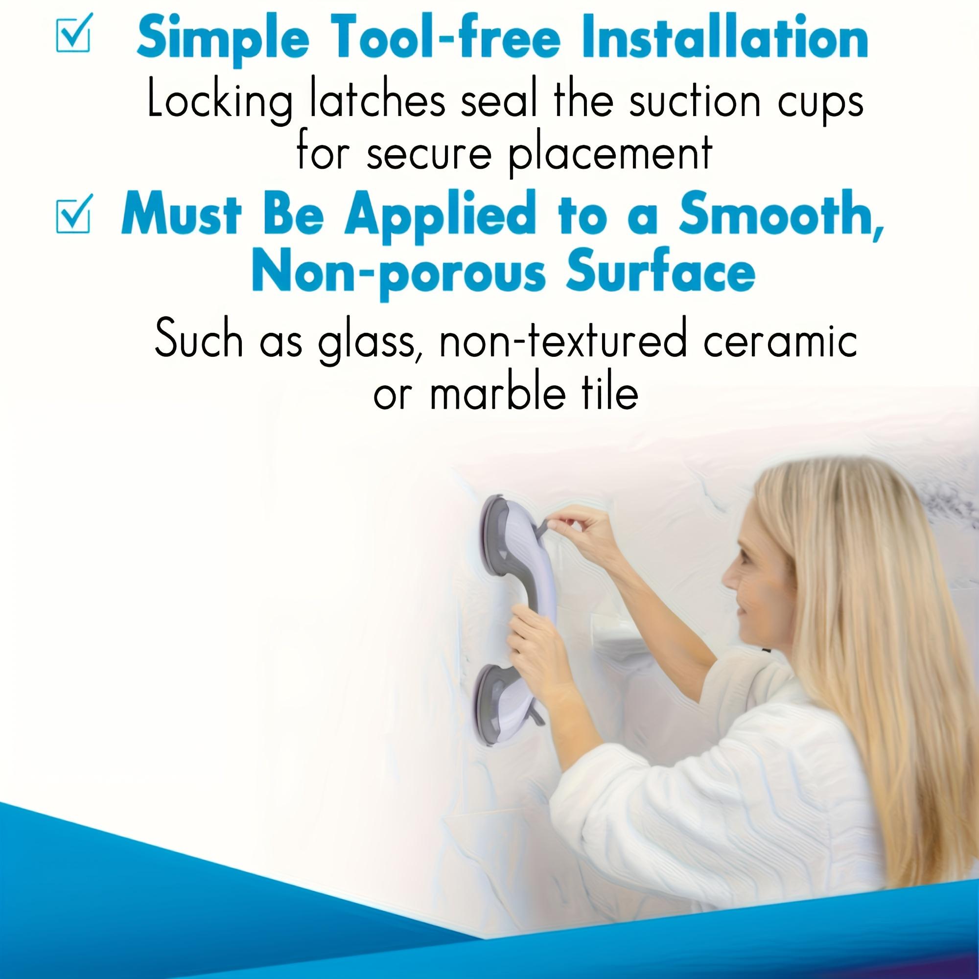 2pcs Bathroom Grab Bars Suction Cup - No Drill Shower Handles for Elderly, Adjustable Height Non-Slip Safety Rail, Toilet Fall Prevention Handrail (Easy Install)