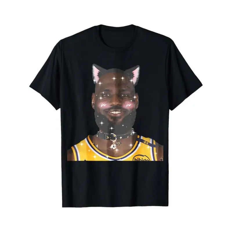 Crewneck T Shirt Black Lebron James Cat Ears And Collar Graphic Print Basketball Fan Wear For Casual OutfitsFashion Unisex T-shirts M-5XL