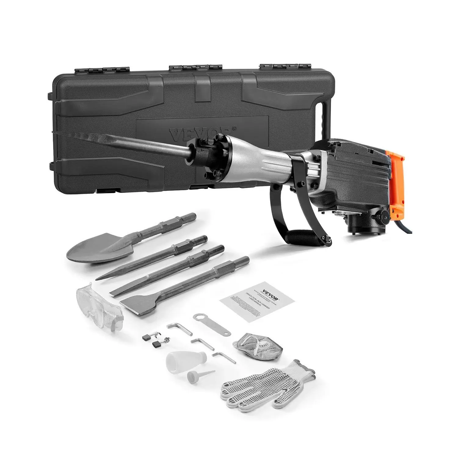 【DealsForYouDays】VEVOR Demolition Jack Hammer, 2200W Jack Hammer Concrete Breaker, 1350 BPM Heavy Duty Electric Jack Hammer, 4pcs Chisels Bit with Case, Black