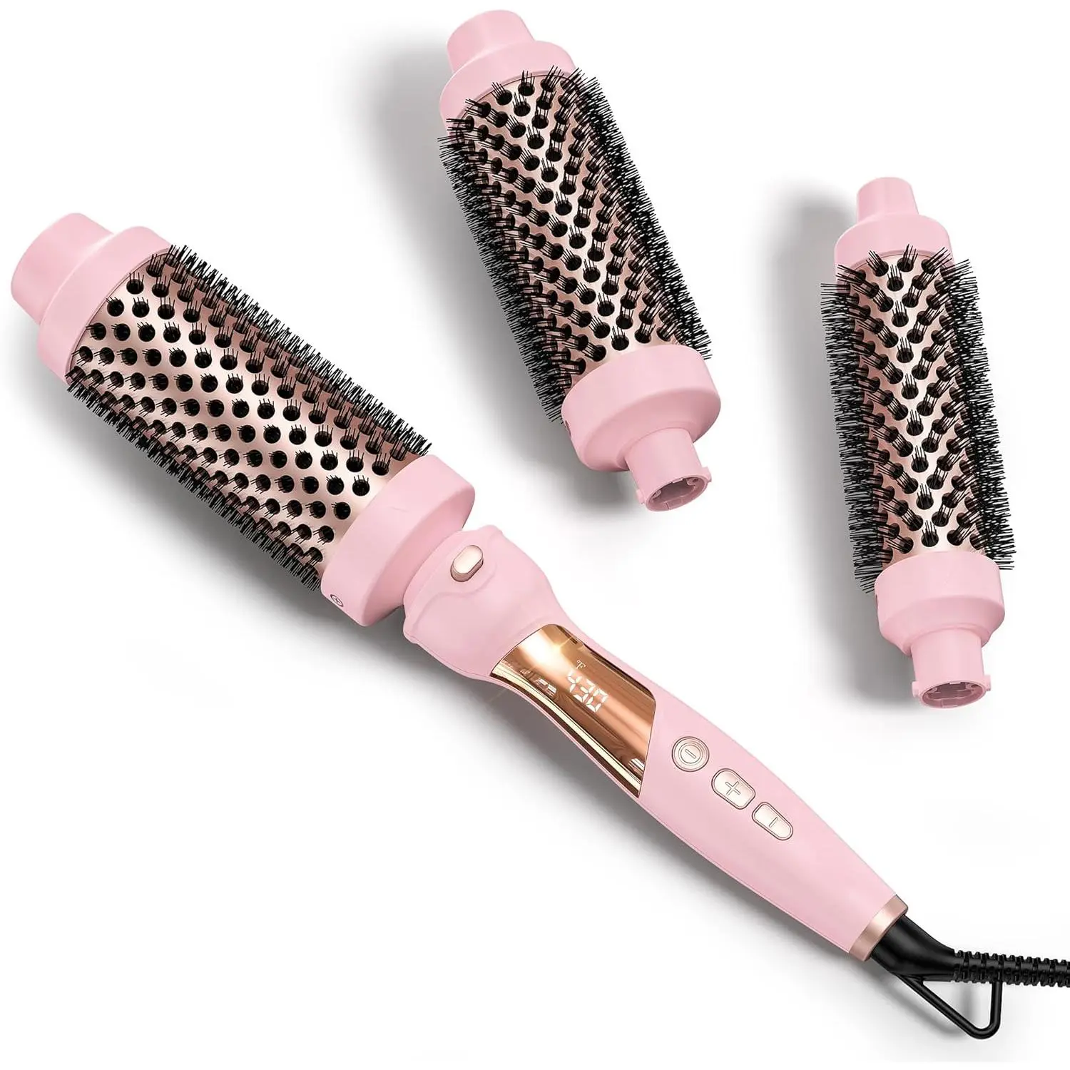 3-in-1 Ceramic Thermal Hair Styling Brush Set - Curling Wand, Flat Iron with 3 Interchangeable Barrels (1.25in, 1.5in, 1.75in), 9 Heat Settings, Dual Voltage, Frizz Control for Silky Straight Hair & Travel, Curling Hair Curler, Easy Curls