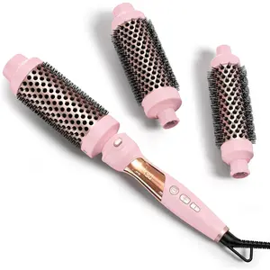 Thermal Brush Set 3 in 1, Ceramic Curling Wand & Hot Brush with 9 Temperatures.3 Interchangeable Travel Curling Irons for Short, Medium & Long Hair (1.25'', 1.5'' & 1.75'' Barrels)