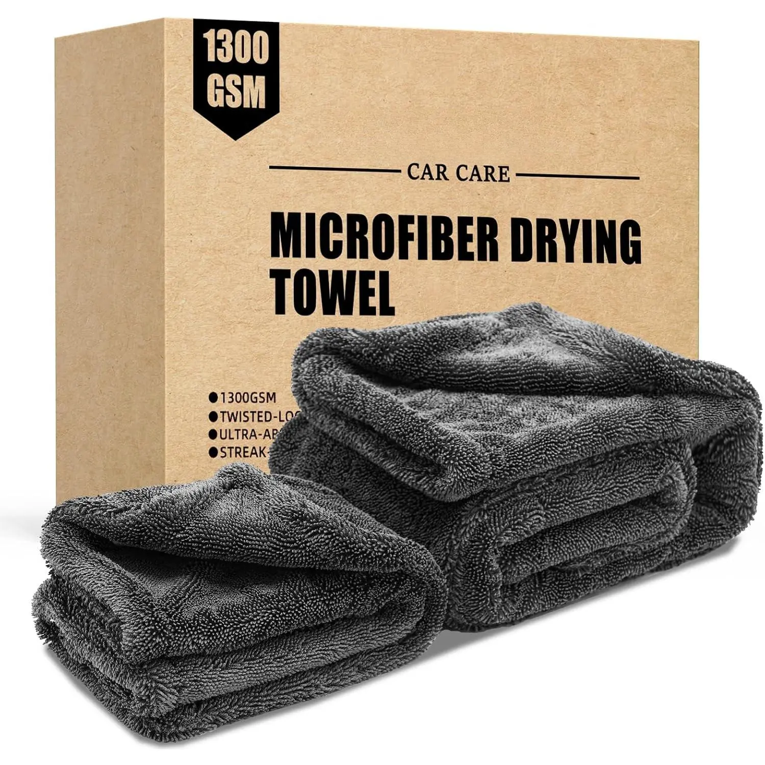 2 Pack 1300 GSM  Drying Towel,Double-Sided Microfiber Towels for (24'' x 36''&16 ''x 16''), Ultra Absorbent,Without Residual Lint, or Water Spots