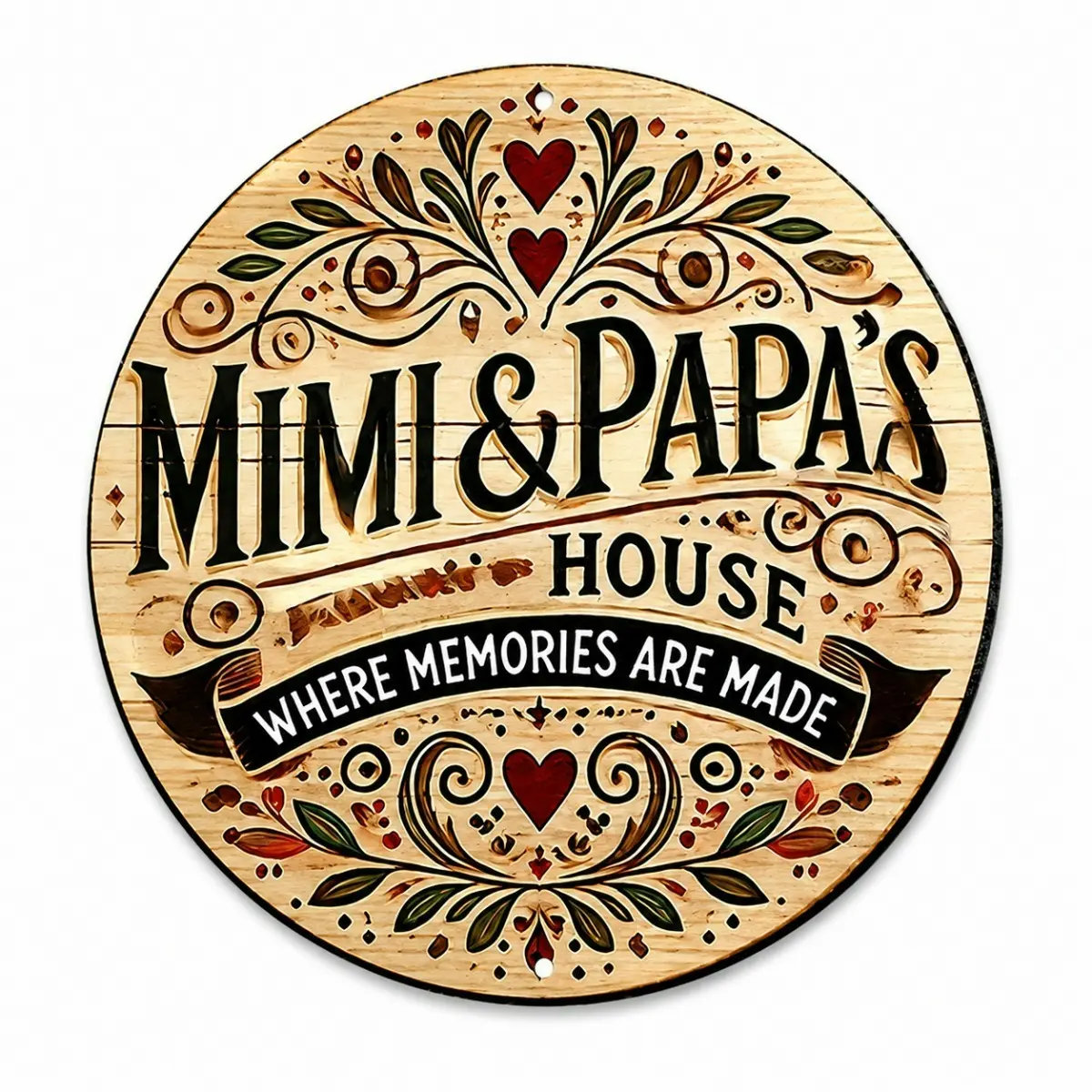 Personalized Name 8-in Family Metal Round Plaque - Floral Decoration, Slogan & Heart Home Signs, Grandparent Gift for Family Homes, Hanging Decor for Living Room, Garden, Porch
