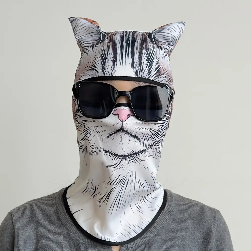 Cute Tiger Stripe Cat Full Face Mask, Lightweight Quick-Dry Ice Silk Headband, Music Festival Halloween Cosplay Costume Accessory