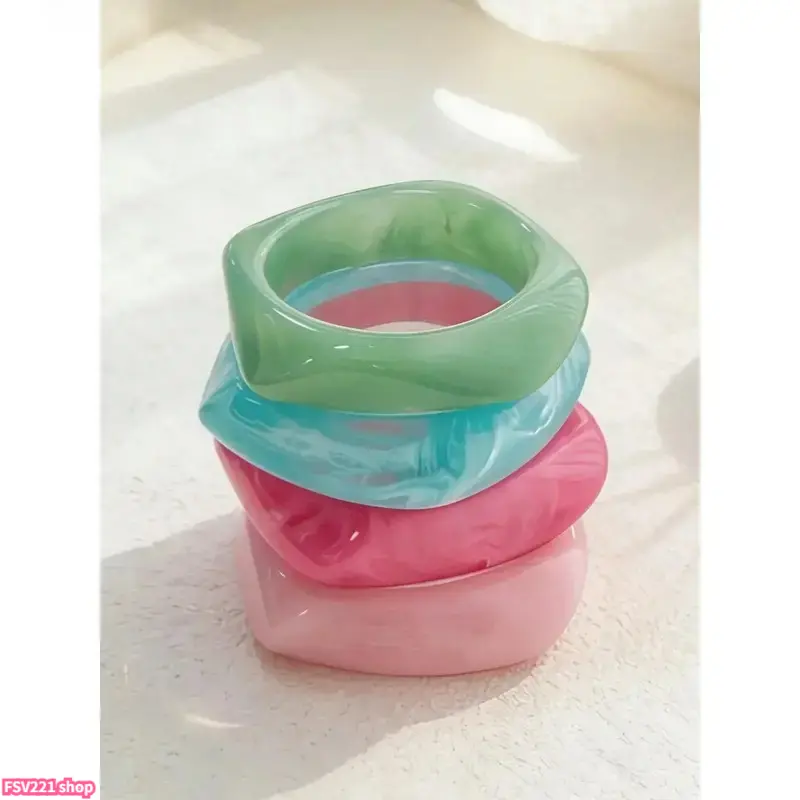 Women's 4-Piece Modern Plastic Beach Bracelet Set - Geometric Tie-Dye, Curved Resin, Asymmetric Acetate Bag Charm Bangle, Luggage & Bag Accessory, Bracelets Stack, Layered Design, Tie Dye Charms & Twillies