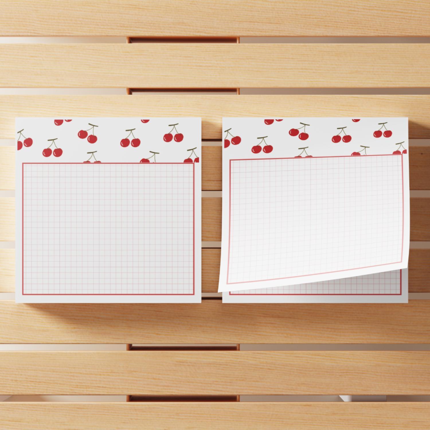 Cherry Pattern Sticky Note, 4 Counts/set Cherry Note Pad, Adhesive Memo Note Office Supplies for School Office Home Kitchen