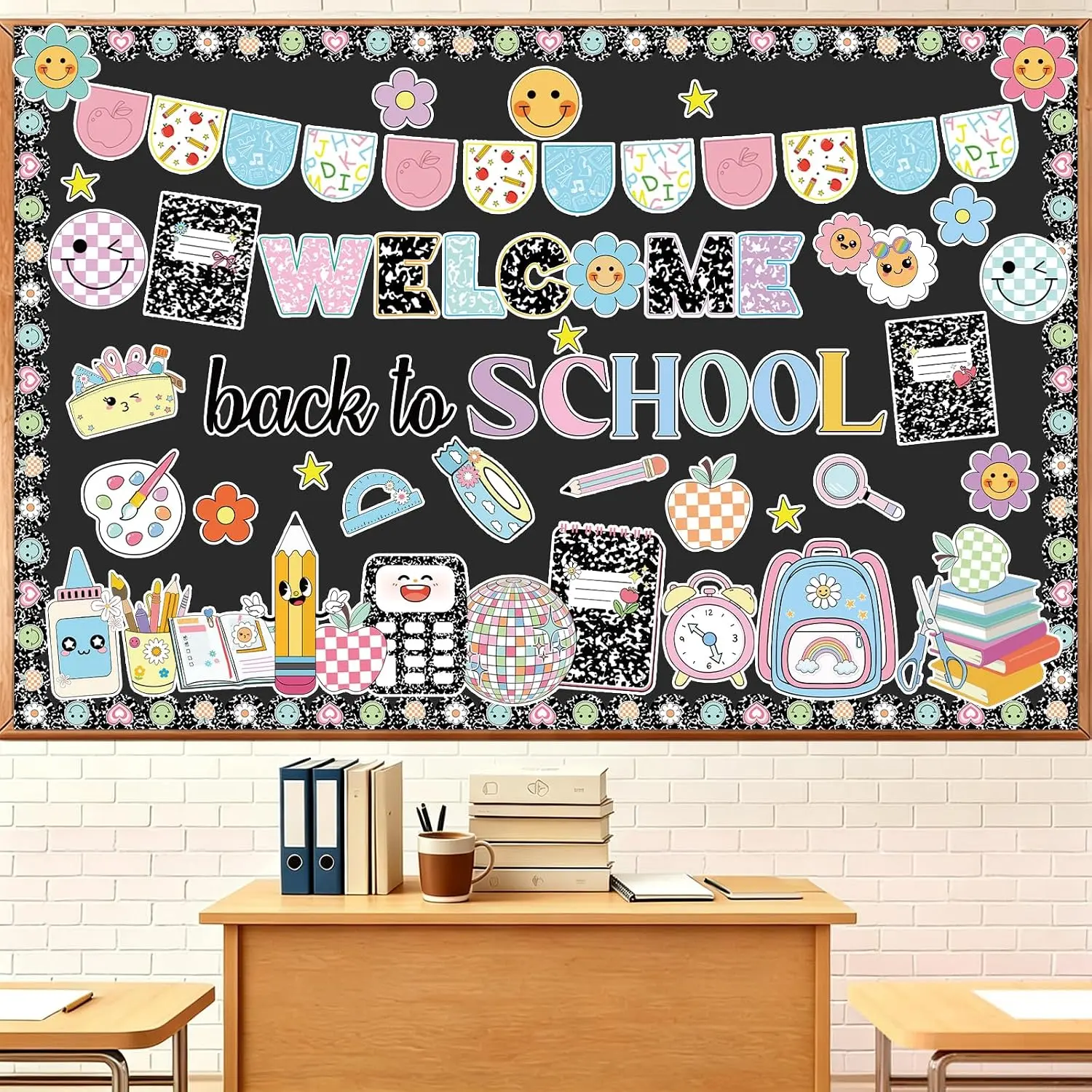 80 count  to School Bulletin Board, Colorful Composition Classroom Bulletin Board Sets, Bulletin Board Decorations for  of School Wall Door Classroom Decor