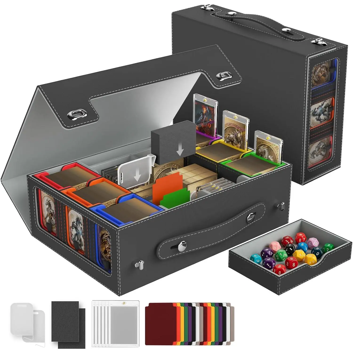 Commander Deck Box for MTG - Modular 9-in-1 Card Storage Box with 6-Deck Case, 2-Row Deck Case & Dice Tray, Fits 1400+ Double-Sleeved Cards, Alloy Lock for TCG/EDH, Multicolour