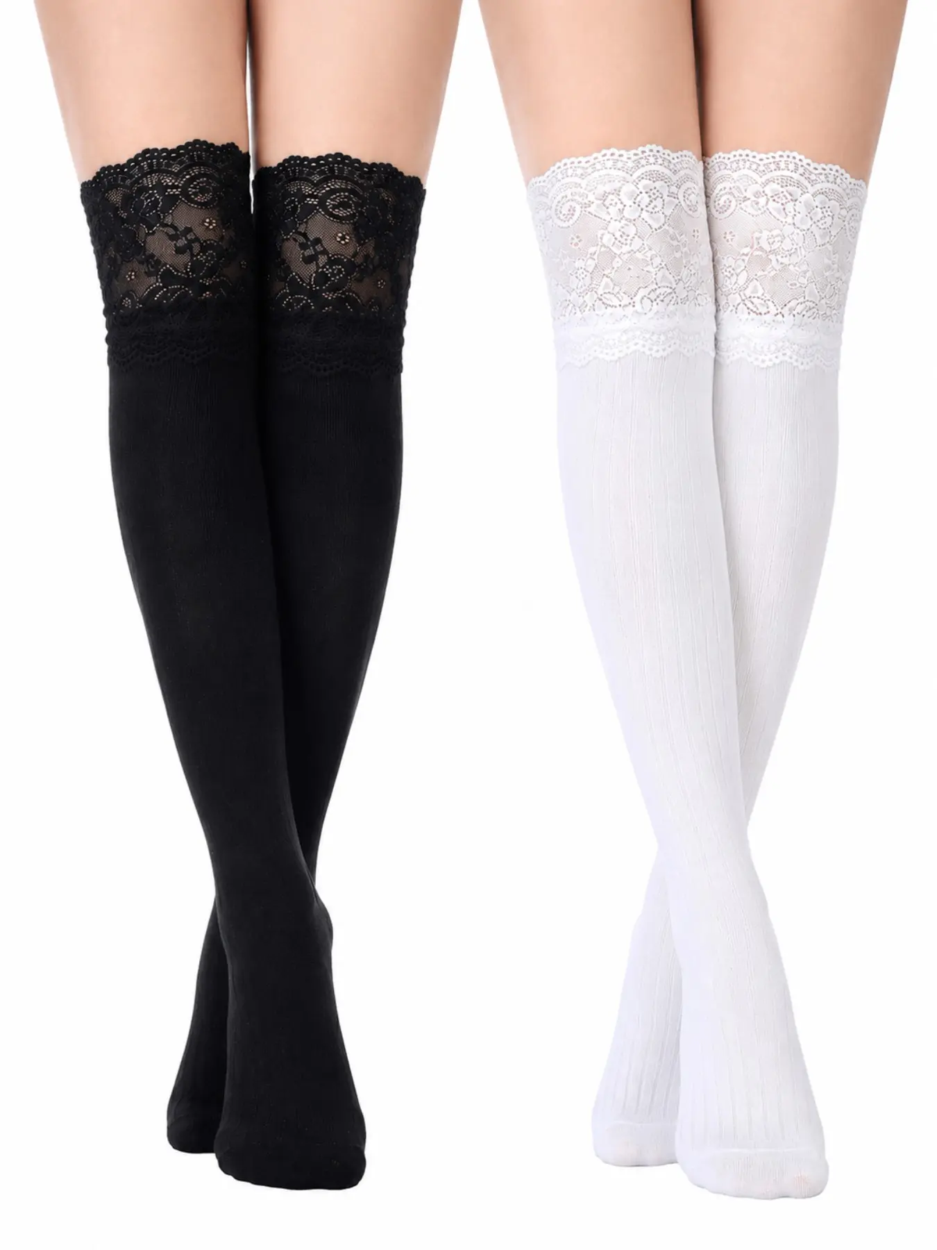 2 Pairs Women's Knee-High Lace Socks Soft Cozy Long Boot Stocks Knee High Stockings Long Y2K Vintage Aesthetic Stockings for Autume and Winter