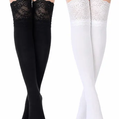 2 Pairs Women's Knee-High Lace Socks Soft Cozy Long Boot Socks Knee High Stockings Long Y2K Stockings for Autumn and Winter