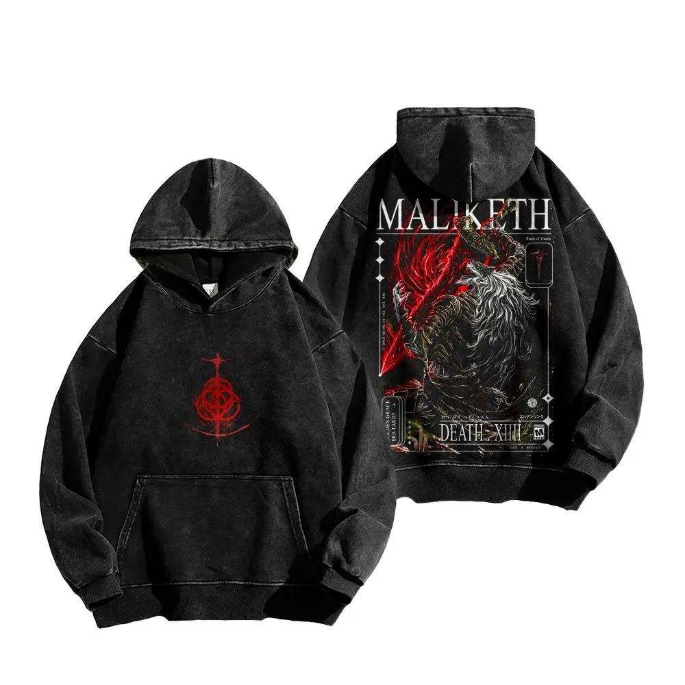 Maliketh the Black Blade Elden Ring vintage Washed Hoodie Long Sleeve Cotton Unisex Vintage Hoodie