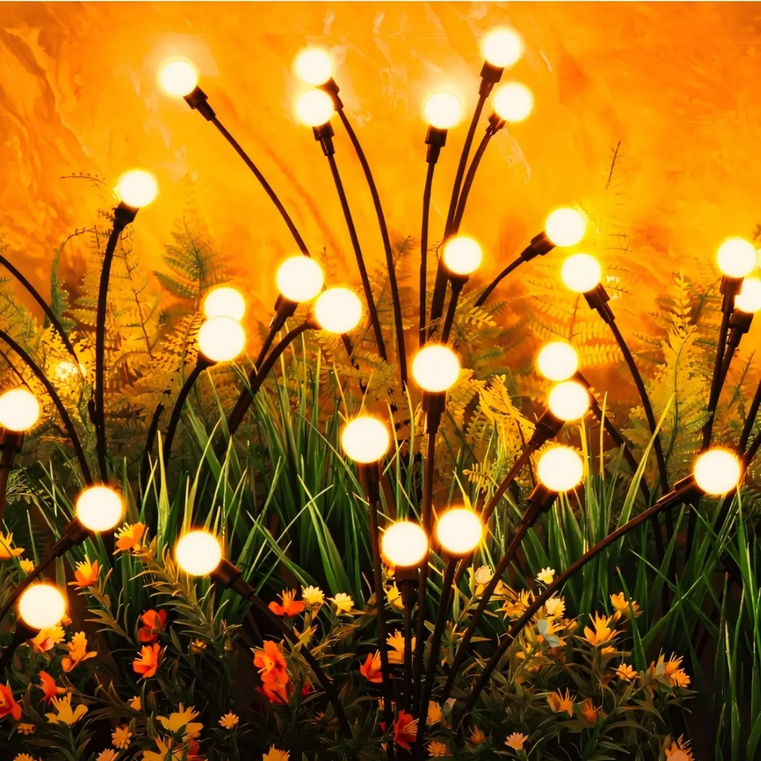 Solar Garden Lights, 4-Piece Waterproof Firefly Swing Lamps, 8-Head 32 Leds, Blinking, Outdoor Decor for Parties, Weddings, Mother's Day Gift