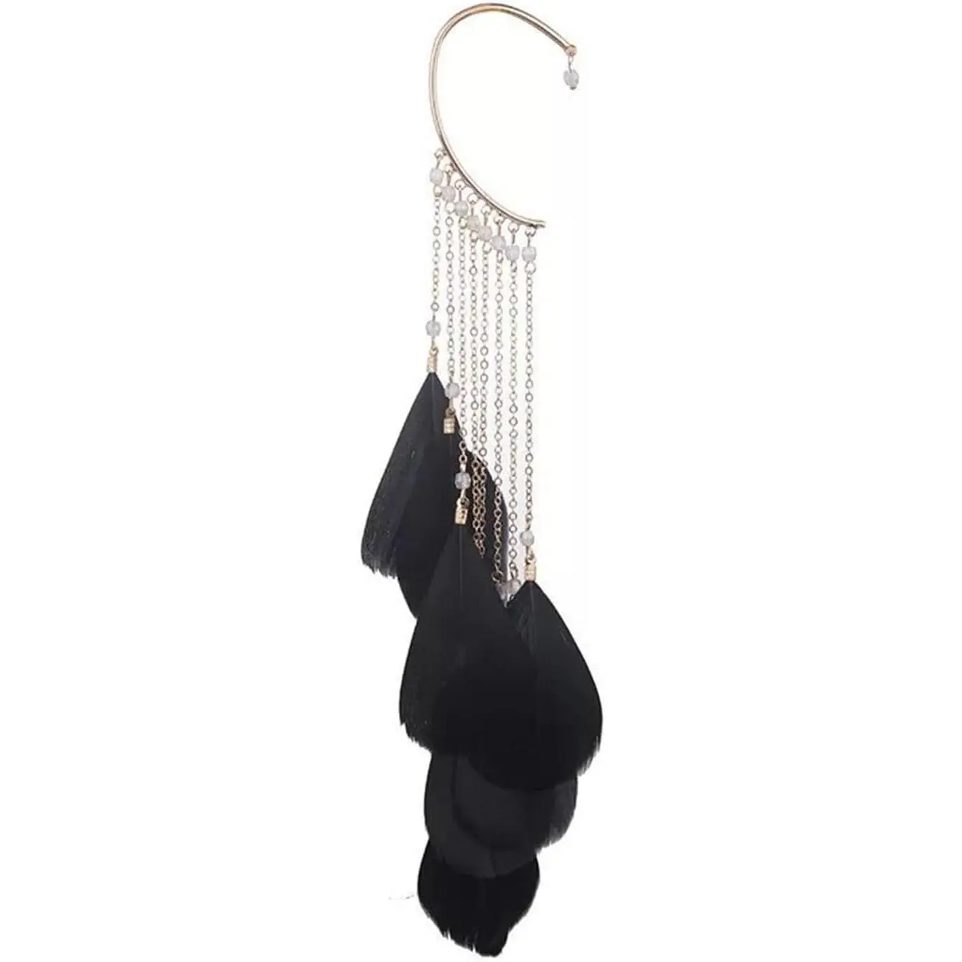 Feather Full Ear Cuff Bohemian Long Tassel Feather Clip Dangling Feather Ear Ring for Women