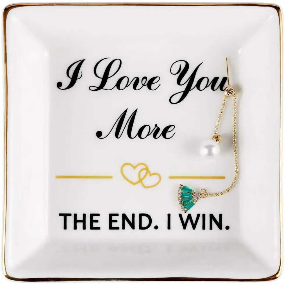Romantic White with  Accents Square Ceramic  Tray - I Love You