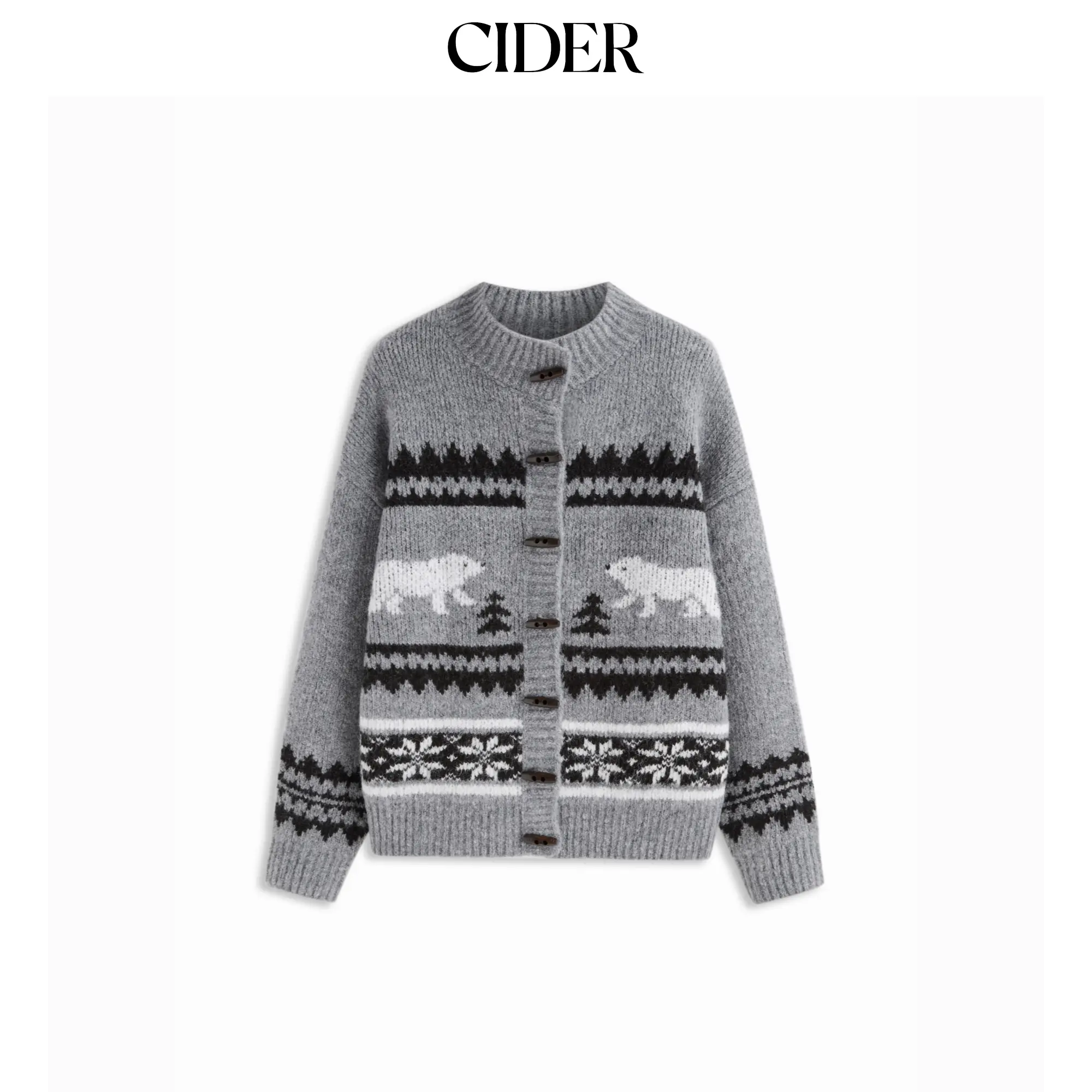 Cider Knit Snowflake Graphic Toggle Button Oversized Cardigan SohoChic