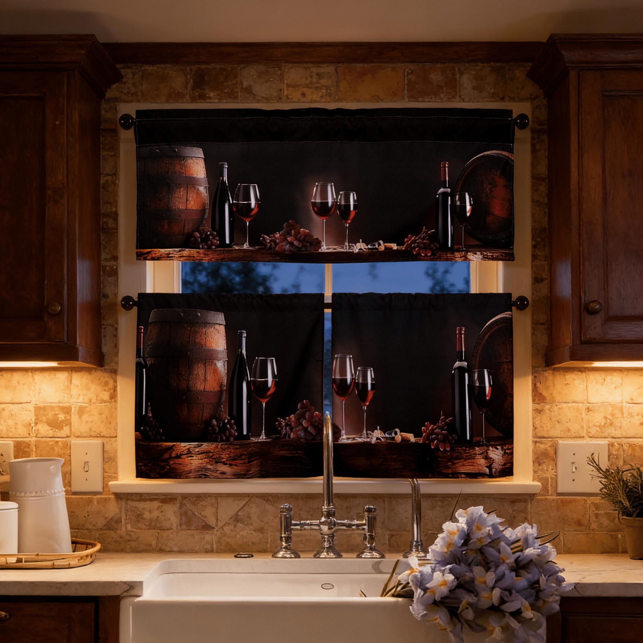 SoftHaven Home Made in USA Vintage Rustic Farmhouse 3-Piece Kitchen Curtains & Valances Set, Elegant Country Style Rod Pocket Window Drapes, Reusable Washable Polyester Home Decor for Kitchen Windows