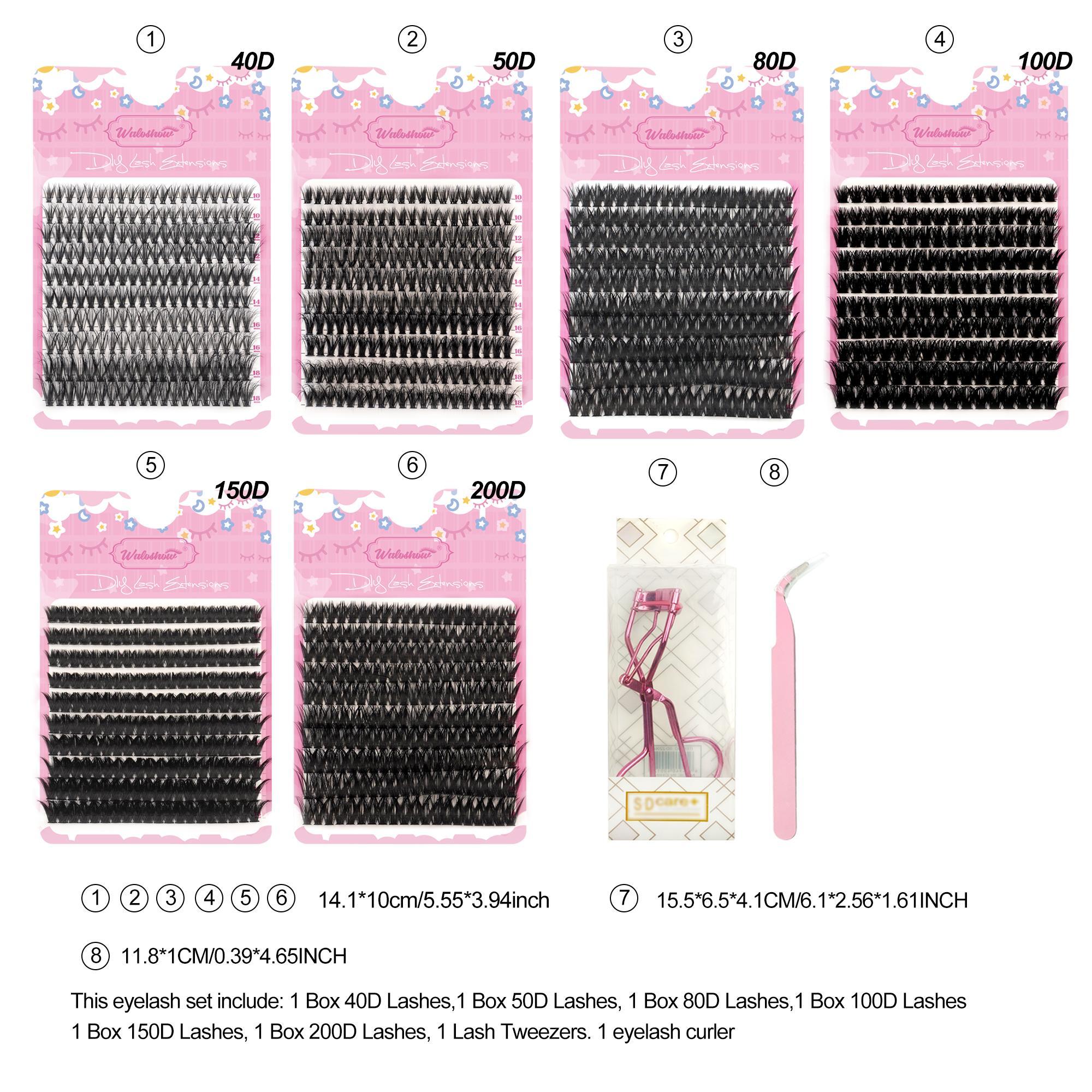 Individual False Eyelashes Kit, 1 Set Curling False Eyelashes with Glue & Tweezers & Lashes Curlers & Glue Remover, Individual Eyelash, Eyelashes Extension Eye Makeup Enhancement Tool, Gift, Volume Individual Lashes