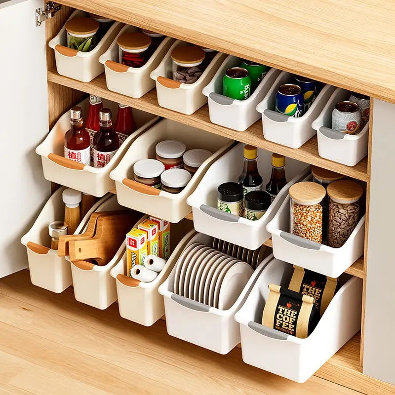 Plastic Storage Box Set, Multi-Purpose Box Organiser Baskets for Home Organization & Cleaning Supplies, Durable Household Containers