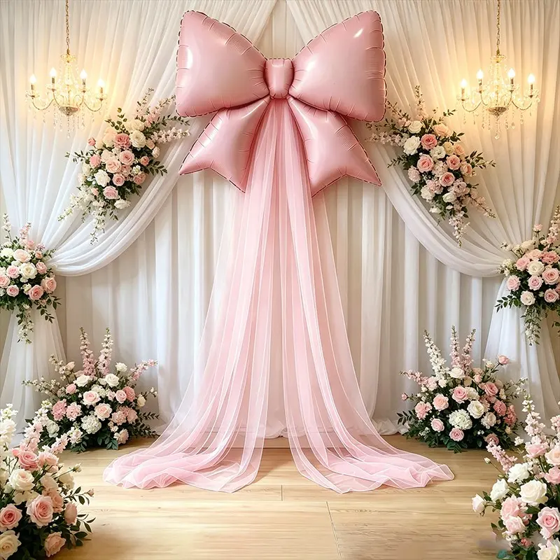 Romantic Butterfly Knot Tulle Aluminum Foil Balloon Set, Perfect for Wedding, Birthday Party, Valentine's Day, Christmas, New Year, Adult Ceremony Decorations, Butterfly Balloons