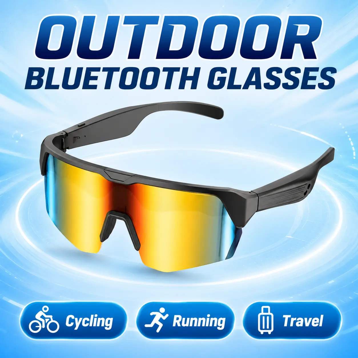 Wireless Open-Ear Smart Sunglasses with Bluetooth Audio, Clear Hands-Free Calls, UV Protection and Outdoor Design for Sports, Commuting, Travel & Everyday Wear