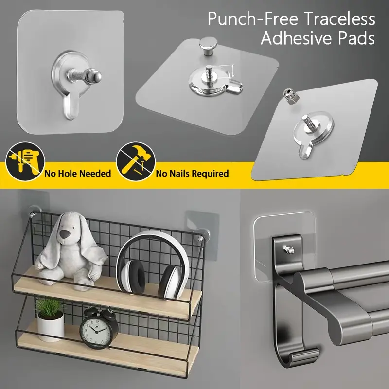 No-Drill Screw Pads, Strong Adhesive Frame Hangers, Hook Mounts, Wall Hooks, No Trace Nails, Shelf Holders, No Drill Stickers, Hangable