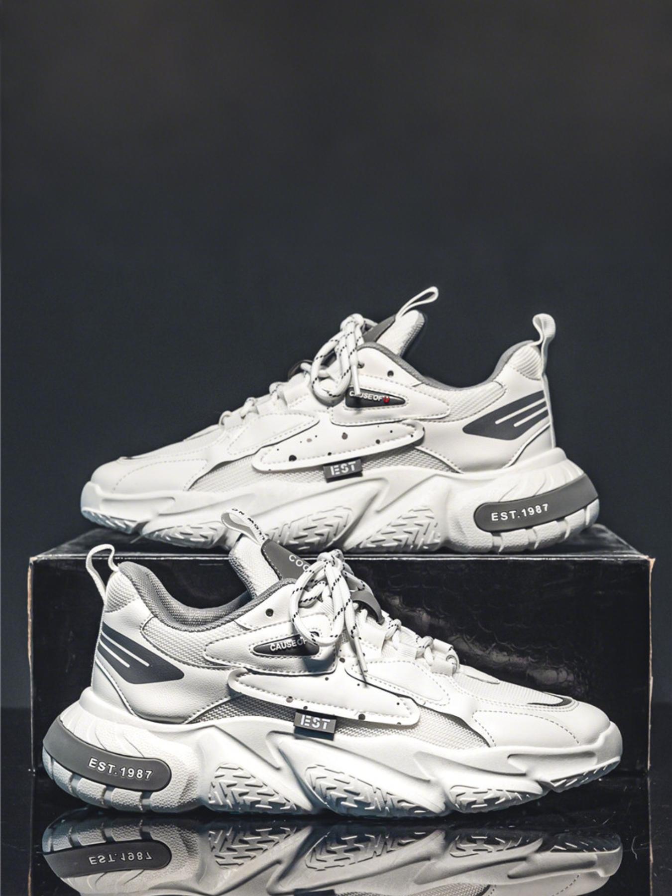 Men's Retro 90s EST.1987 Chunky Dad Sneakers, Breathable Mesh & Leather, Streetwear Casual Shoes for American Trendsetters