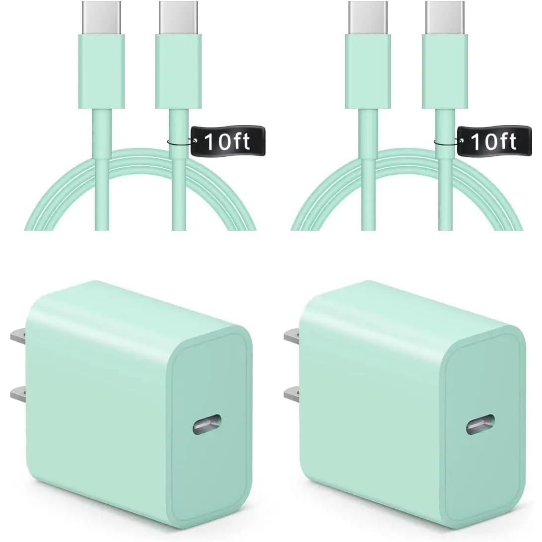 iPhone 17 16 15 Charger Fast Charging 10FT - 20W USB C Charger Block with 10FT Type C to C Cable Compatible with iPhone 17/17 Pro/17 Pro Max//16/16e/15, iPad Pro, iPad (Green)